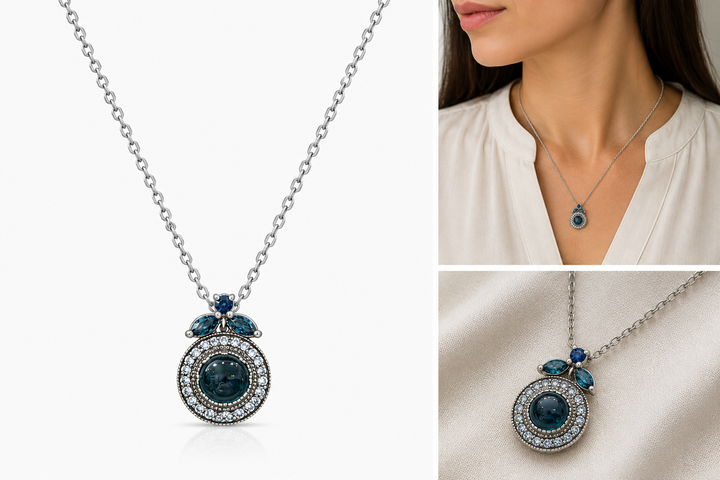 Nostalgia necklace studded with turquoise crystal stones