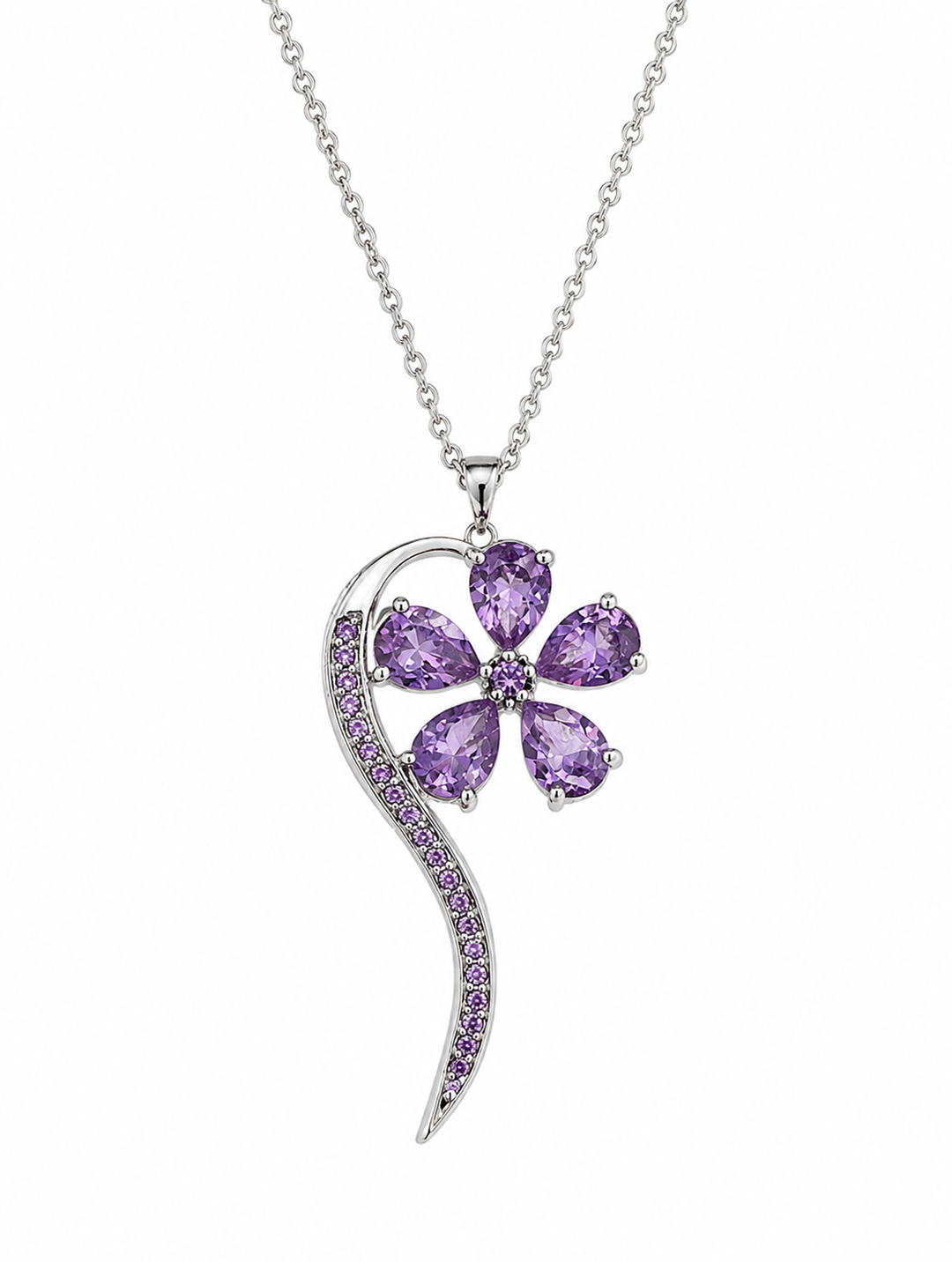 Wish flower necklace studded with purple crystal stones