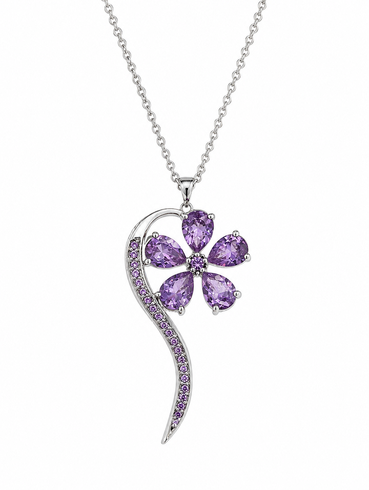 Wish flower necklace studded with purple crystal stones