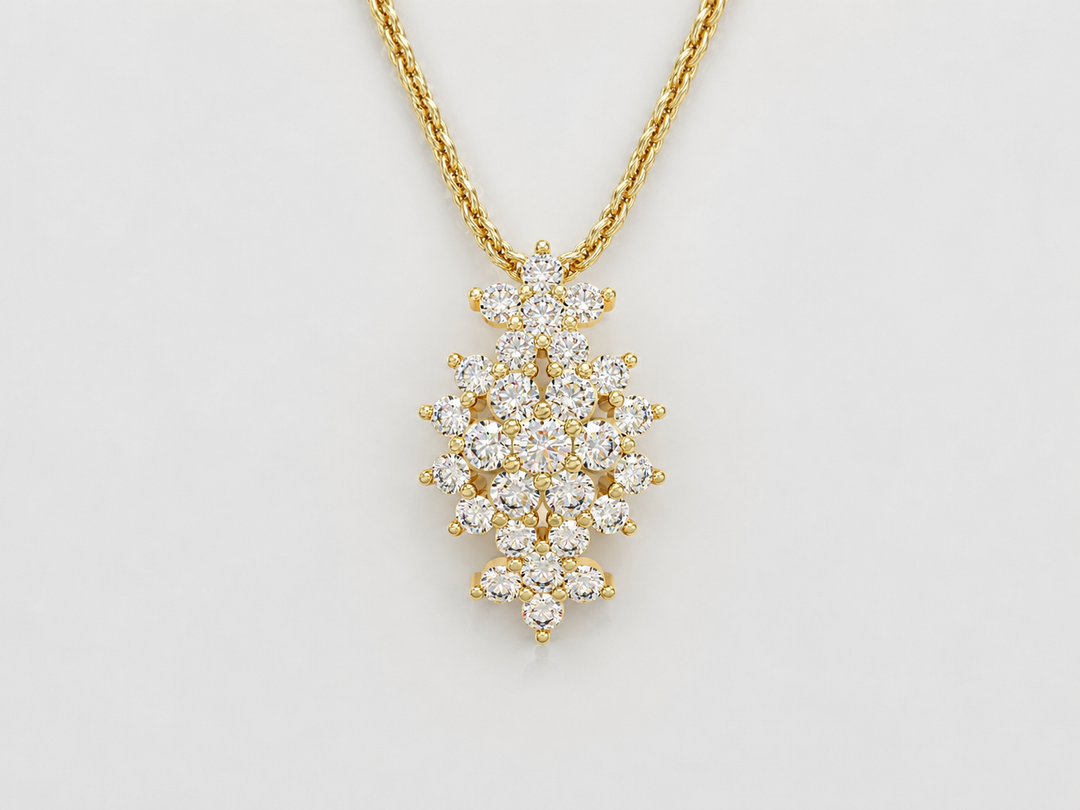 A flowery rhombus necklace studded with zircons