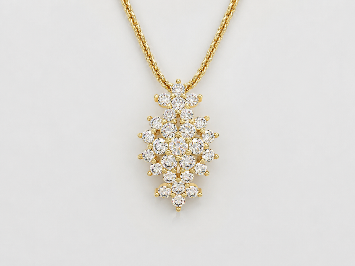 A flowery rhombus necklace studded with zircons