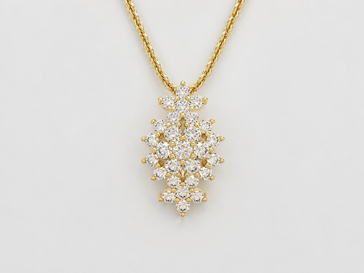 A flowery rhombus necklace studded with zircons