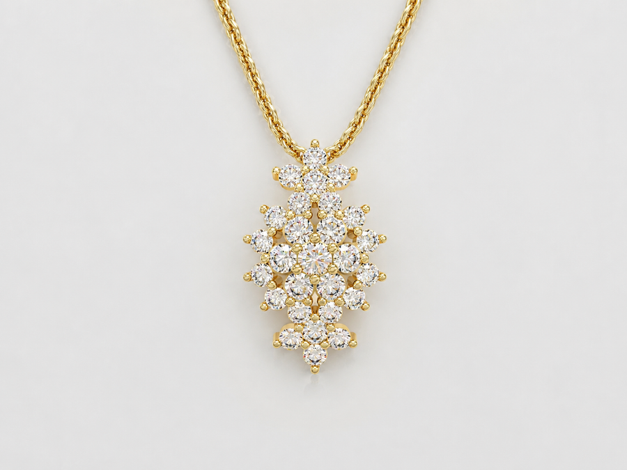 A flowery rhombus necklace studded with zircons