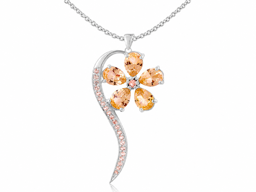 A wish flower necklace studded with champagne colored crystal stones