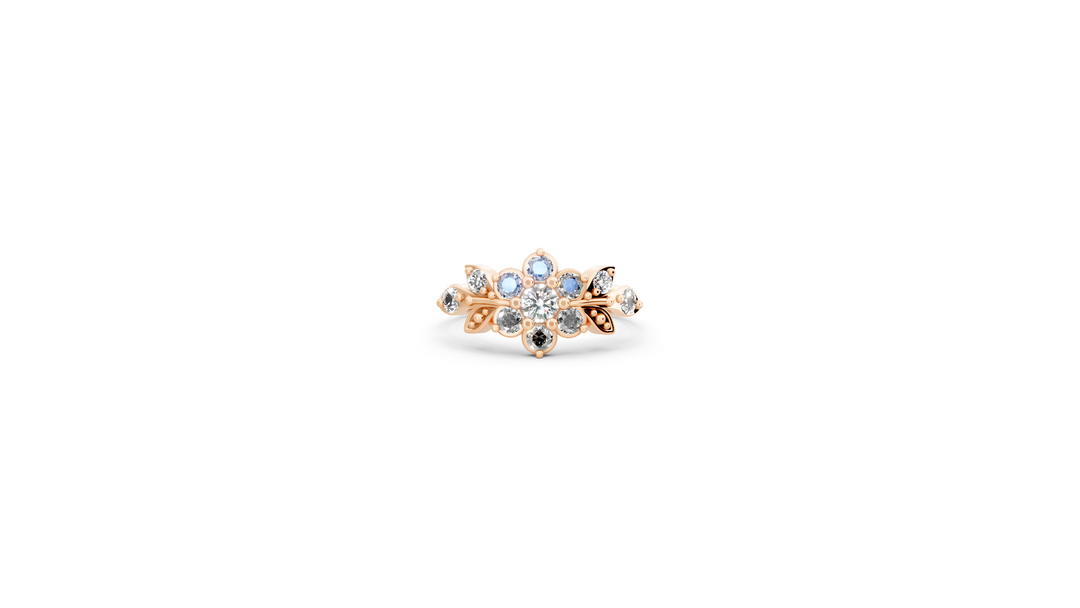 A short flowering branch ring studded with zircons