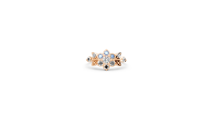 A short flowering branch ring studded with zircons