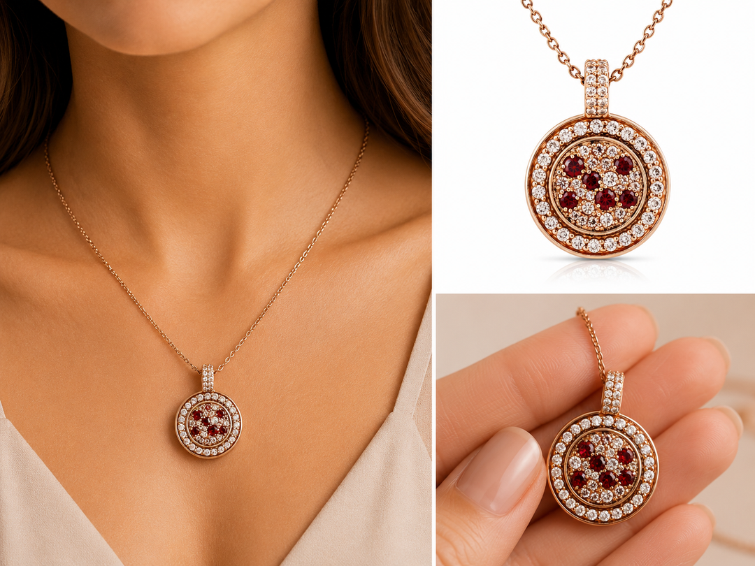 Colorful sequence necklace inlaid with crimson garnet crystal stones