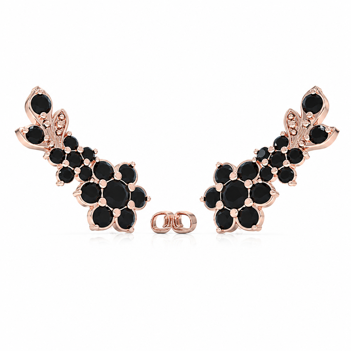 Close-up earrings with the sounds of flowers studded with zircons
