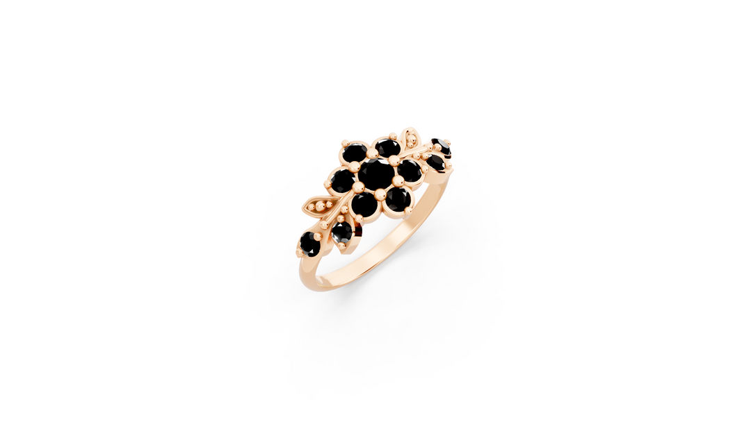 A short flowering branch ring studded with zircons