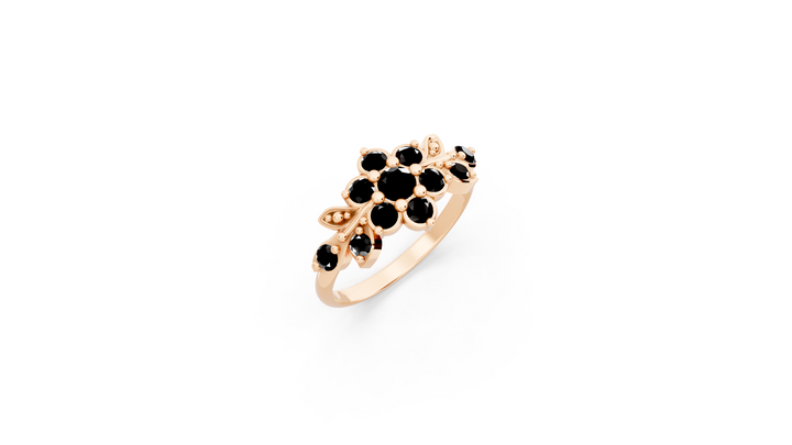 A short flowering branch ring studded with zircons