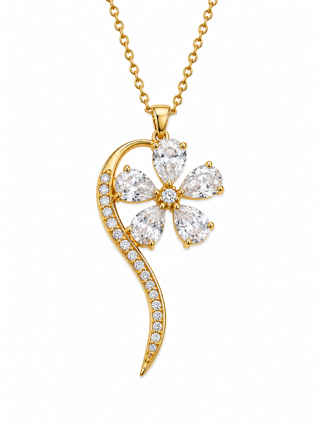 Wish flower necklace studded with zircons