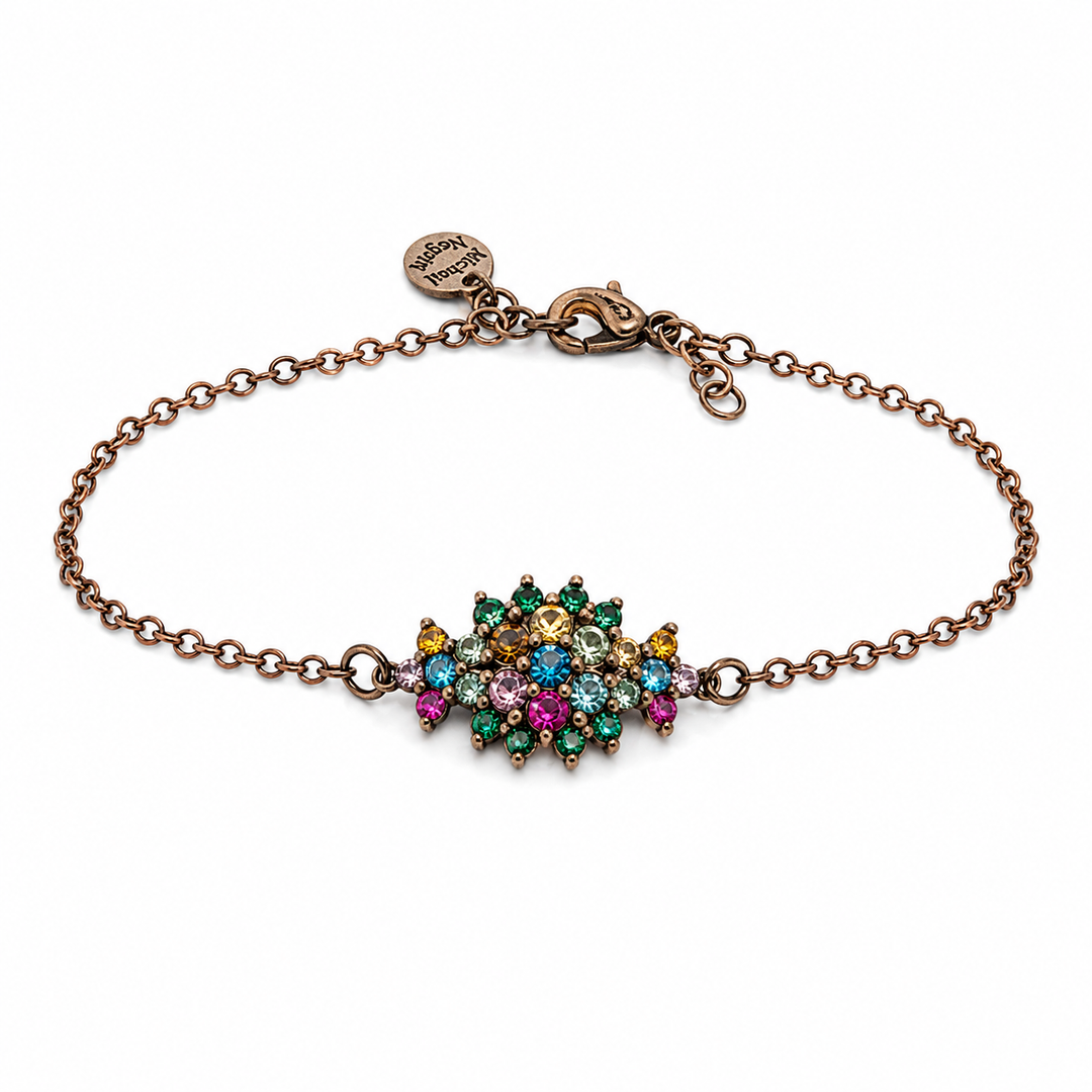 A floral rhombus bracelet studded with colored crystal stones