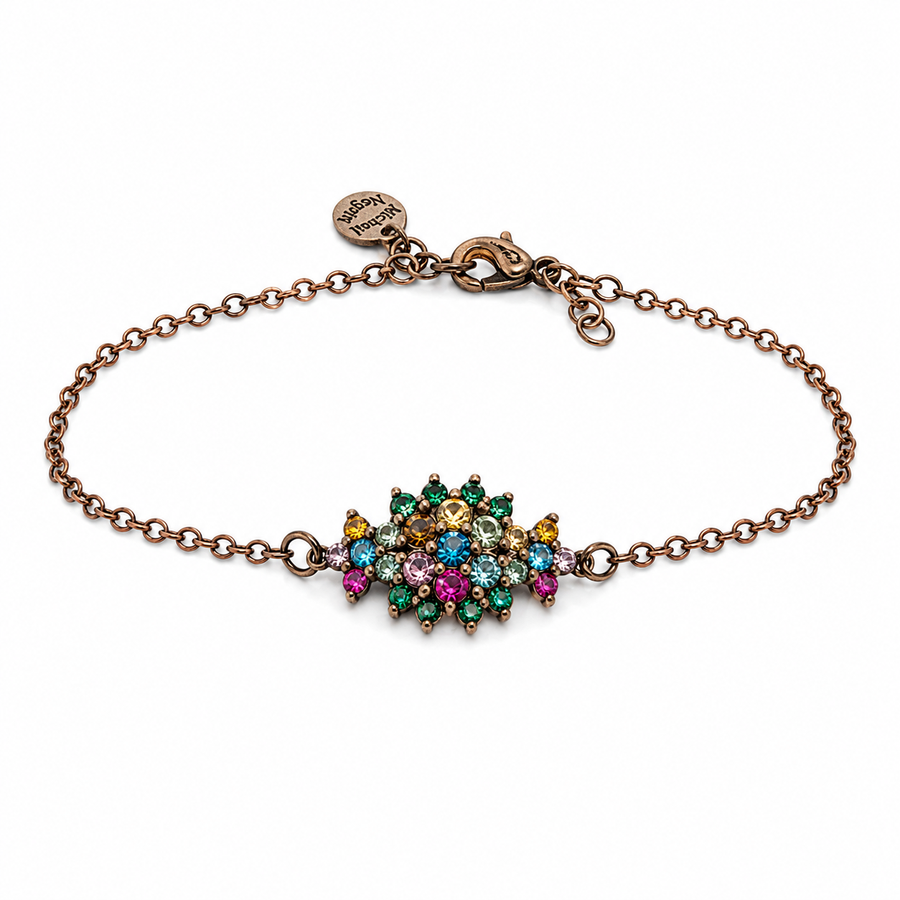 A floral rhombus bracelet studded with colored crystal stones
