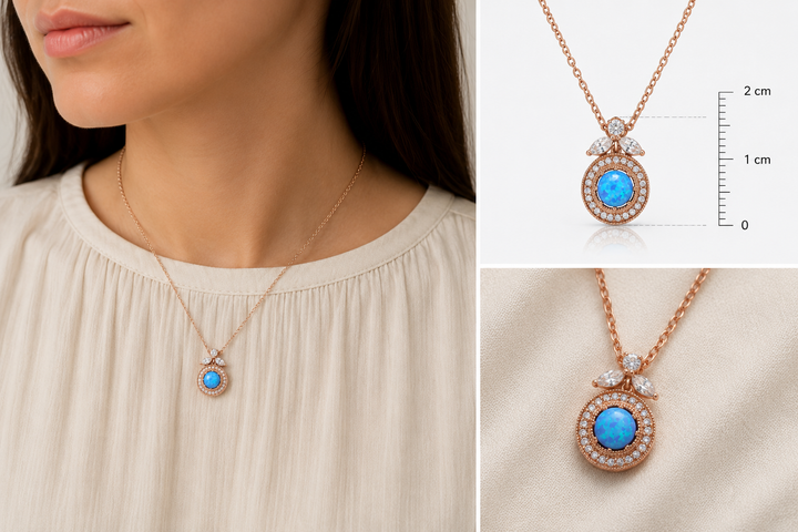 Nostalgia necklace studded with zircons and opal