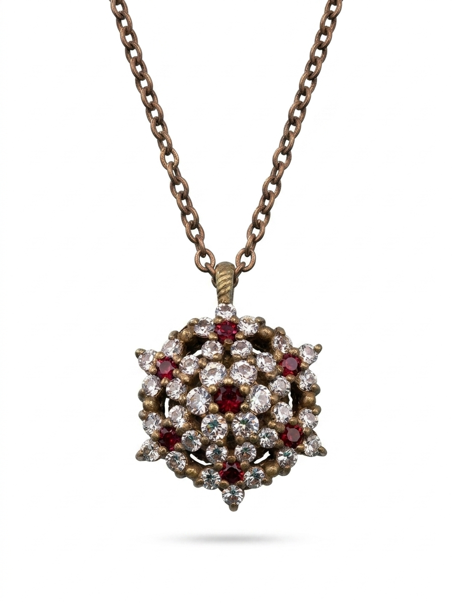 Angel necklace studded with cream garnet colored crystals