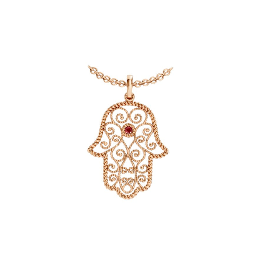 Hamsa ruby gold necklace