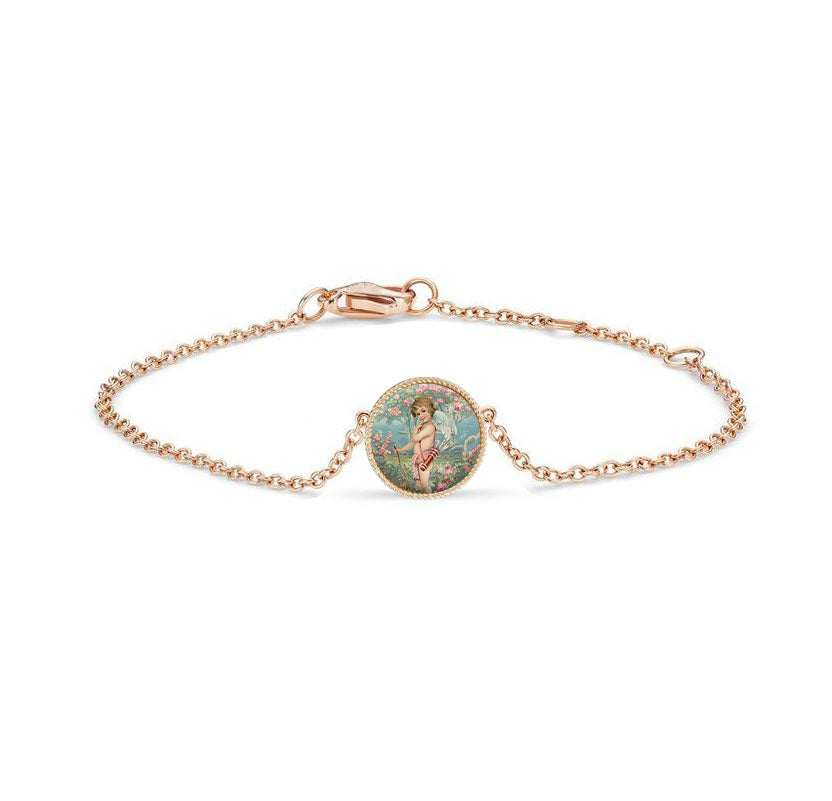 Gold bracelet with an angel and a bow and arrow