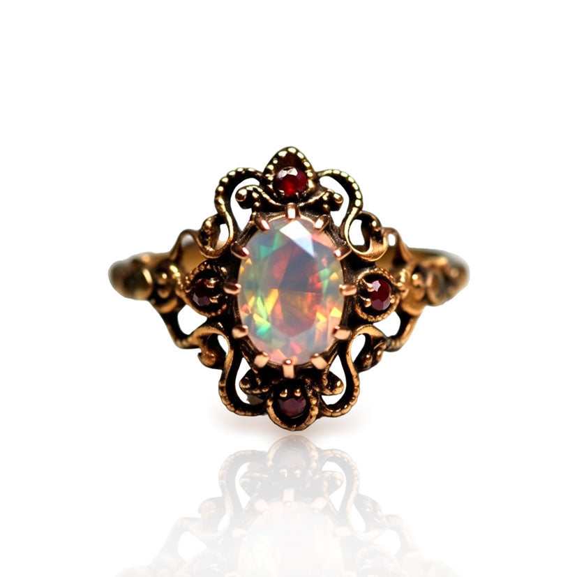 Opal garnet gold ring