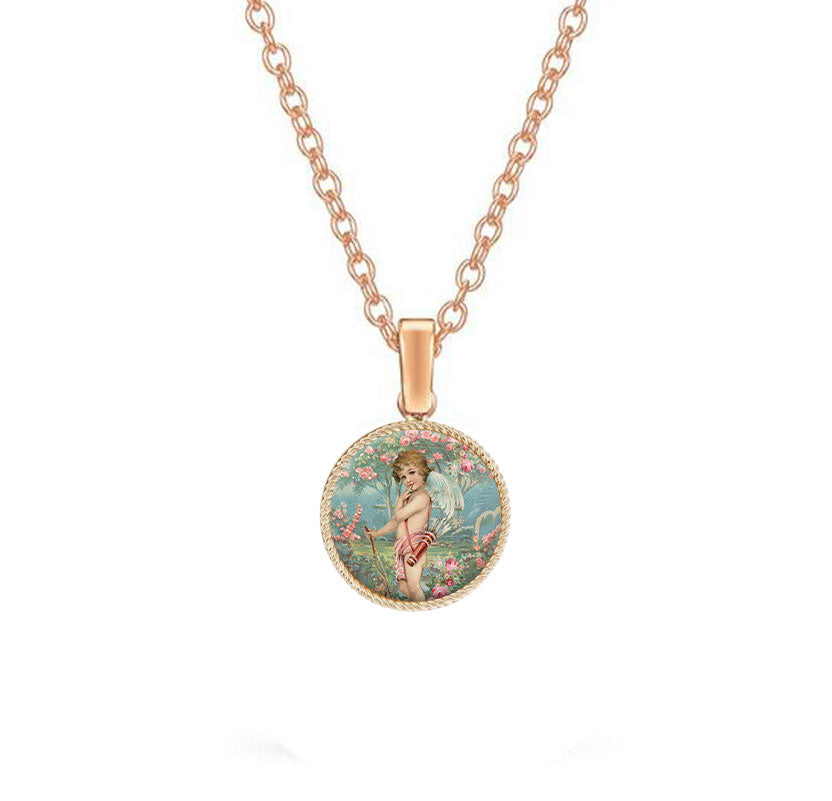 Gold pendant with an angel holding a bow and arrow